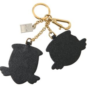 Dolce & Gabbana Chic Blue Leather Keychain with Gold Accents