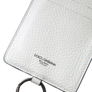 Dolce & Gabbana Elegant White Leather Cardholder Lanyard