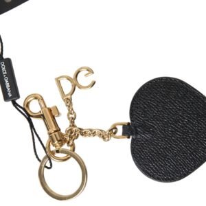 Dolce & Gabbana Elegant Black Leather Keychain with Fuchsia Accent