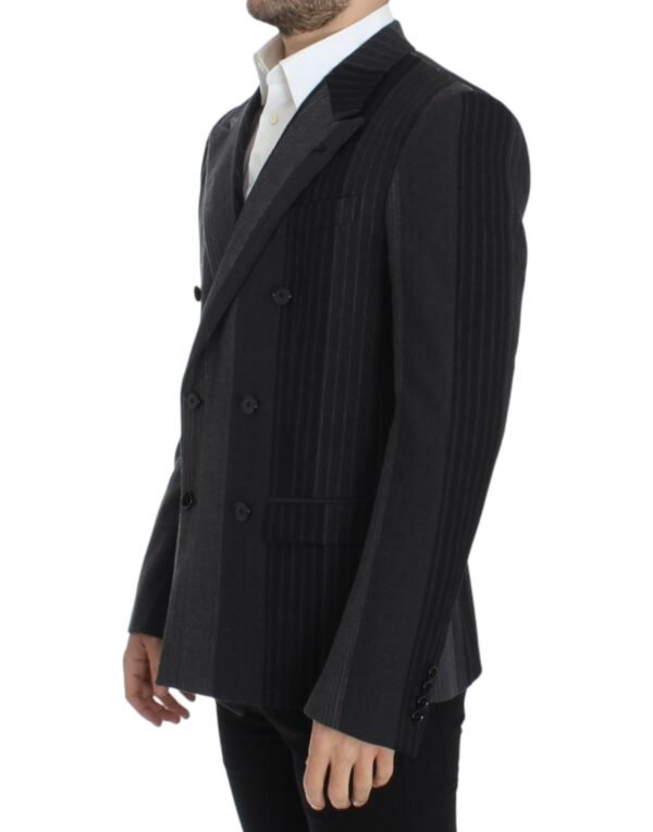 Dolce & Gabbana Elegant Gray Striped Wool Slim Blazer - Image 2