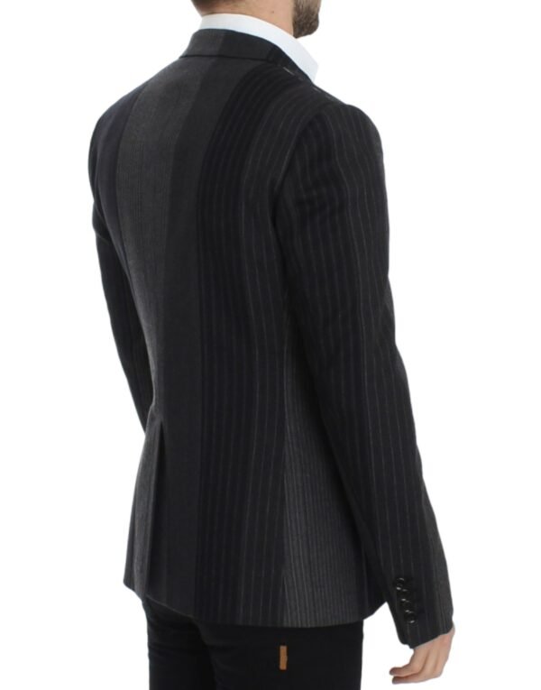 Dolce & Gabbana Elegant Gray Striped Wool Slim Blazer - Image 4