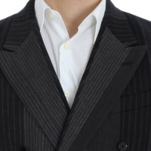 Dolce & Gabbana Elegant Gray Striped Wool Slim Blazer