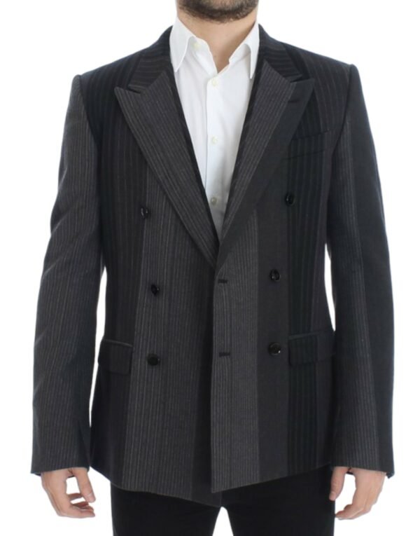 Dolce & Gabbana Elegant Gray Striped Wool Slim Blazer - Image 6