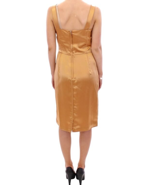 Dolce & Gabbana Elegant Bronze Silk Knee-Length Sheath Dress - Image 3