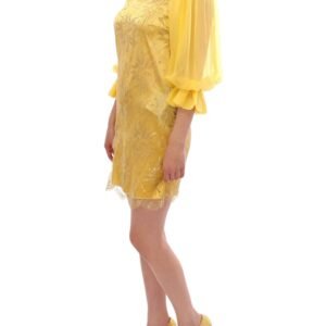 Dolce & Gabbana Yellow Lace Crystal Embellished Mini Dress