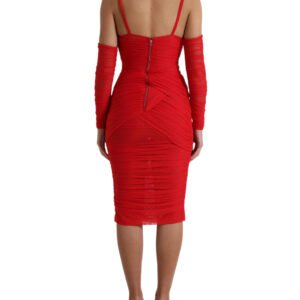 Dolce & Gabbana Radiant Red Stretch Satin Midi Dress