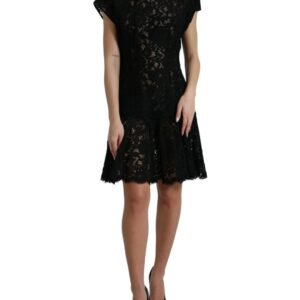 Dolce & Gabbana Elegant Black Floral Lace A-Line Mini Dress