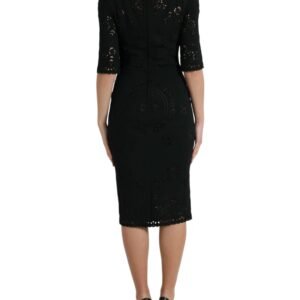 Dolce & Gabbana Black Floral Lace Bodycon Midi Dress