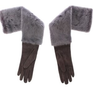 Dolce & Gabbana Elegant Gray Mink Fur Leather Elbow Gloves