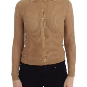 Dolce & Gabbana Beige Knitted Cotton Polo Cardigan Sweater