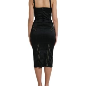 Dolce & Gabbana Elegant Black Lace-Up Midi Bodycon Dress