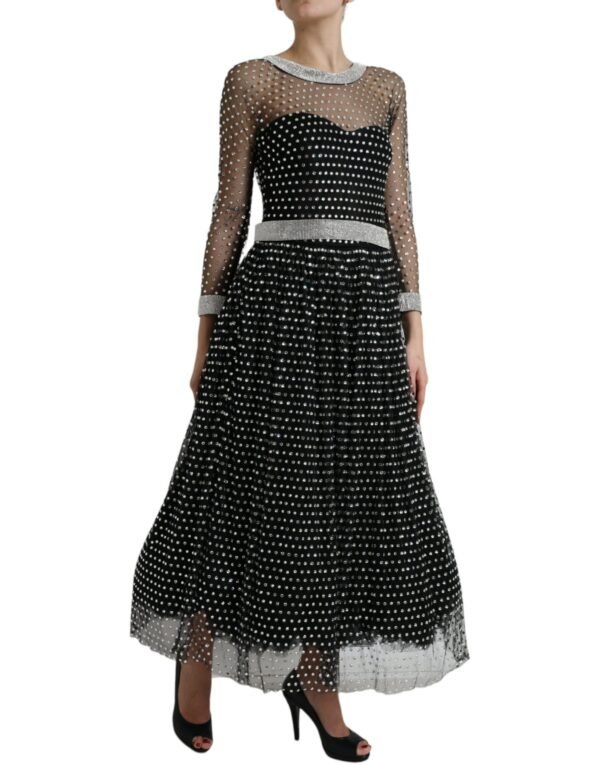 Dolce & Gabbana Elegant Crystal-Embellished Long Black Dress - Image 2