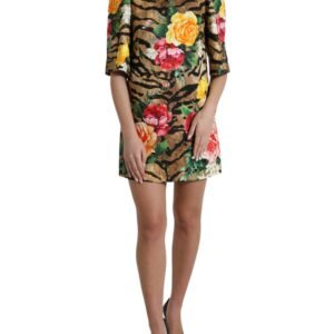 Dolce & Gabbana Animal & Floral Print Mini Shift Dress