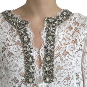 Dolce & Gabbana Elegant White Shift Dress with Crystal Embellishment