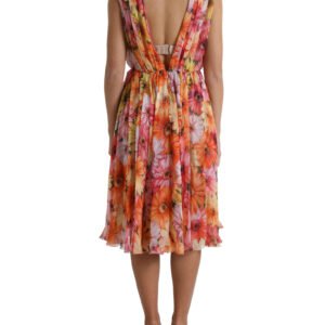 Dolce & Gabbana Elegant Floral Silk Midi Dress with V-Neck