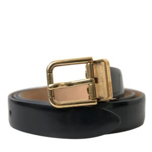 Dolce & Gabbana Elegant Black Leather Waist Belt with Logo Buckle