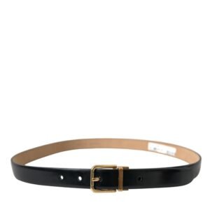 Dolce & Gabbana Elegant Black Leather Waist Belt with Logo Buckle