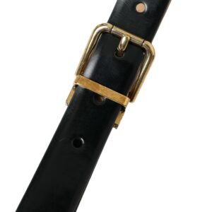 Dolce & Gabbana Elegant Black Leather Waist Belt with Logo Buckle