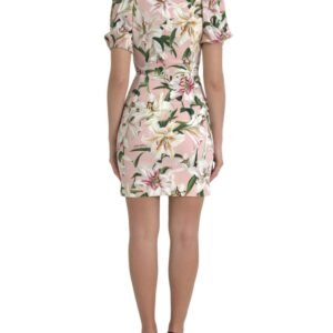 Dolce & Gabbana Elegant Pink Lily Print Sheath Dress