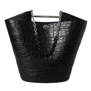 Balenciaga Elegant Black Crocodile Leather Maxi Bucket Bag