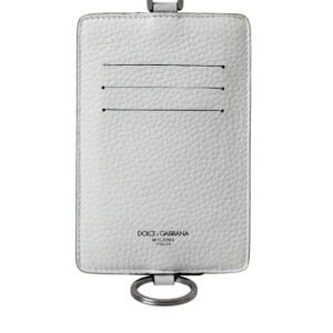 Dolce & Gabbana White Calf Leather Lanyard Logo Card Holder Wallet