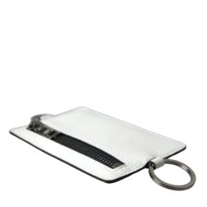 Dolce & Gabbana White Calf Leather Lanyard Logo Card Holder Wallet