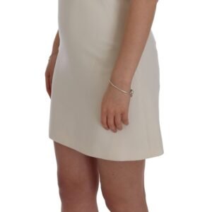 Dolce & Gabbana Elegant White Wool Shift Dress with Gold Brooch