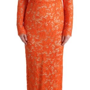 Dolce & Gabbana Elegant Long-Sleeve Full-Length Orange Sheath Dress