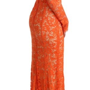 Dolce & Gabbana Elegant Long-Sleeve Full-Length Orange Sheath Dress