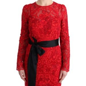 Dolce & Gabbana Elegant Red Sheath Dress with Silk Bow Belt