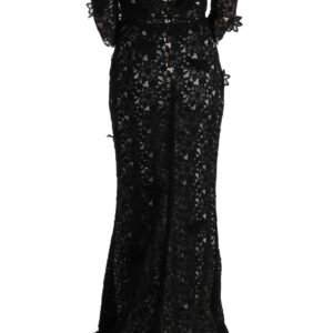 Dolce & Gabbana Elegant Black Maxi Shift Dress with Floral Applique