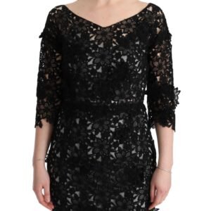 Dolce & Gabbana Elegant Black Maxi Shift Dress with Floral Applique