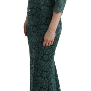 Dolce & Gabbana Elegant Green Crystal Embellished Sheath Dress