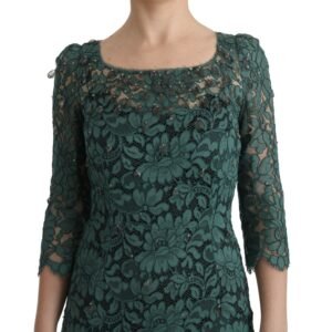 Dolce & Gabbana Elegant Green Crystal Embellished Sheath Dress