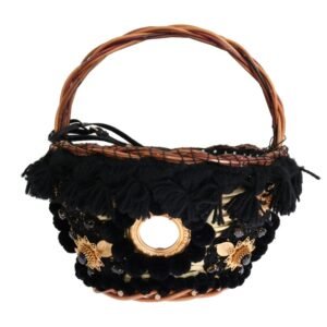 Dolce & Gabbana Chic Beige & Black Straw Snakeskin Bucket Bag