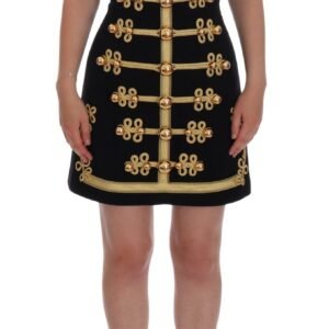 Dolce & Gabbana Elegant Black A-Line Sleeveless Dress with Gold Details