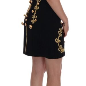 Dolce & Gabbana Elegant Black A-Line Sleeveless Dress with Gold Details