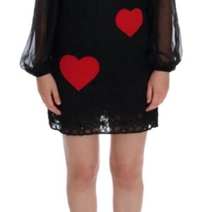 Dolce & Gabbana Elegant Black Lace Heart Applique Shift Dress