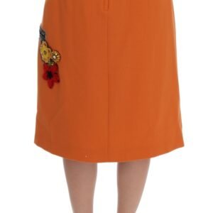 Dolce & Gabbana Embellished Wool Skirt in Vivid Orange