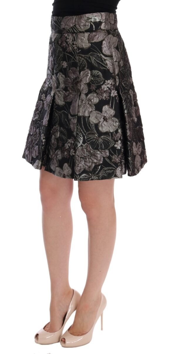 Dolce & Gabbana Elegant Black Silver-Floral Straight Skirt - Image 2