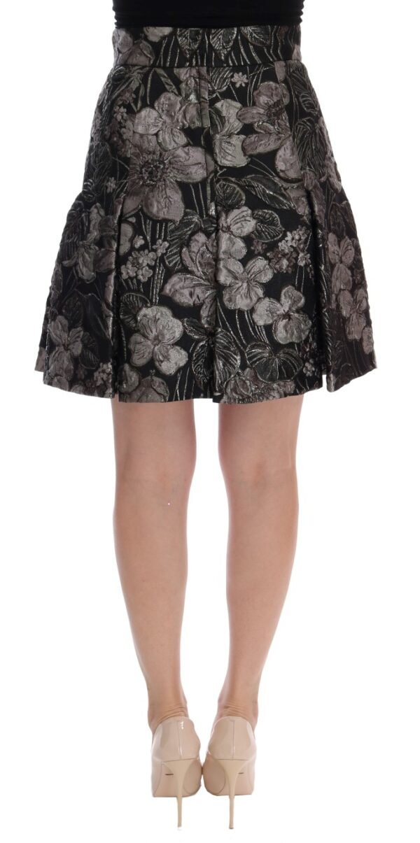 Dolce & Gabbana Elegant Black Silver-Floral Straight Skirt - Image 3