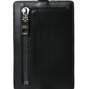 Dolce & Gabbana Black Calf Leather Lanyard Logo Card Holder Men Wallet