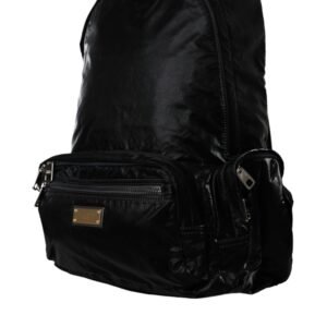 Dolce & Gabbana Black Patent Leather Logo Plaque Backpack Bag