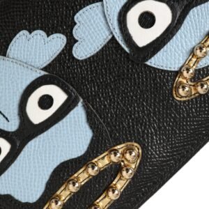 Dolce & Gabbana Black Blue Leather #DGFAMILY Zipper Continental Men Wallet