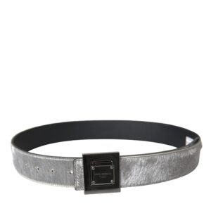 Dolce & Gabbana Silver Leather Square Metal Buckle Belt