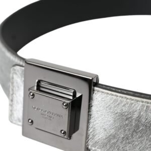 Dolce & Gabbana Silver Leather Square Metal Buckle Belt