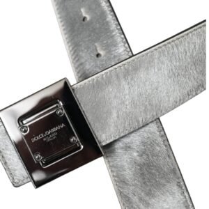 Dolce & Gabbana Silver Leather Square Metal Buckle Belt