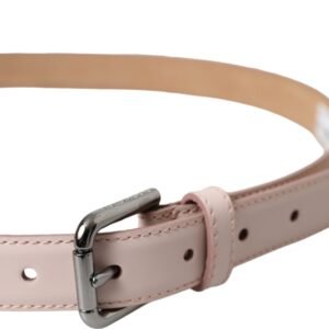 Dolce & Gabbana Light Pink Leather Silver Metal Buckle Belt