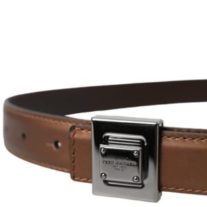 Dolce & Gabbana Bronze Leather Square Metal Buckle Belt