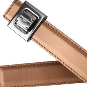 Dolce & Gabbana Bronze Leather Square Metal Buckle Belt